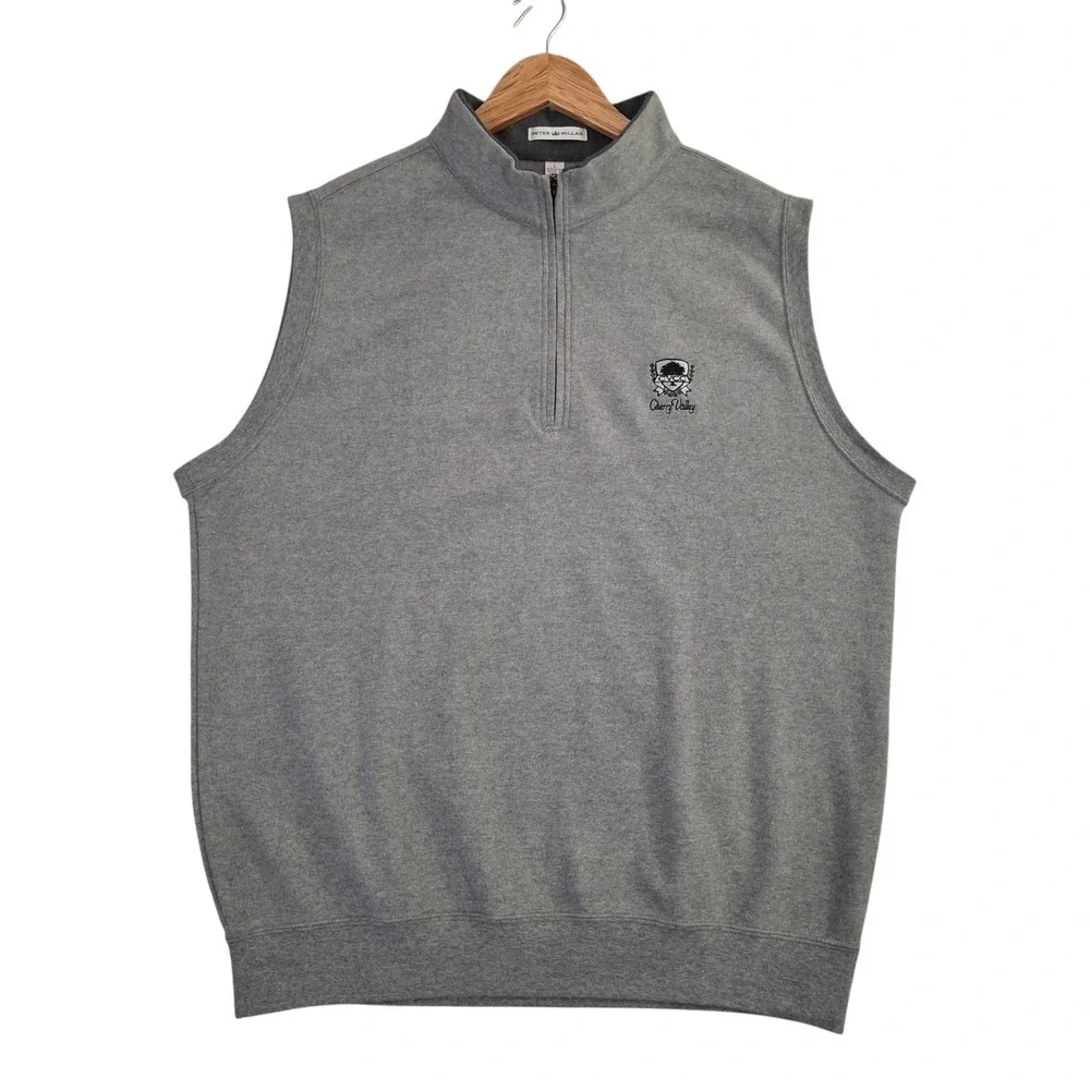 Peter Millar 1/4 Zip Vest Mens Large Gray Cherry Valley Golf L
